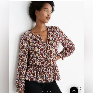 Madewell Drawstring Ruffle-Hem Top in Viola Floral